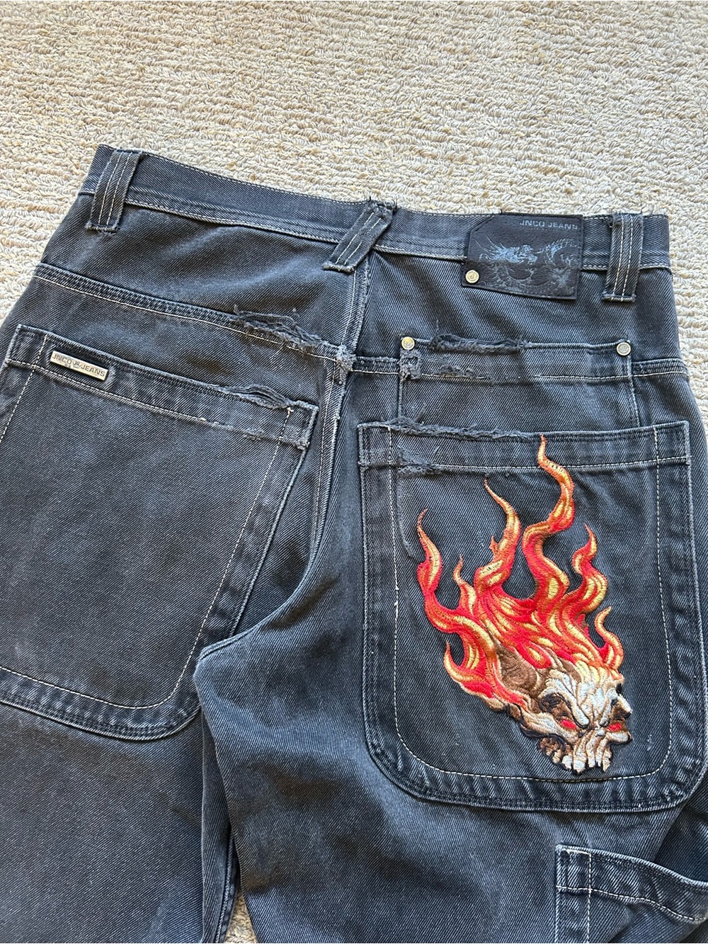RARE vintage JNCO flaming skull jeans